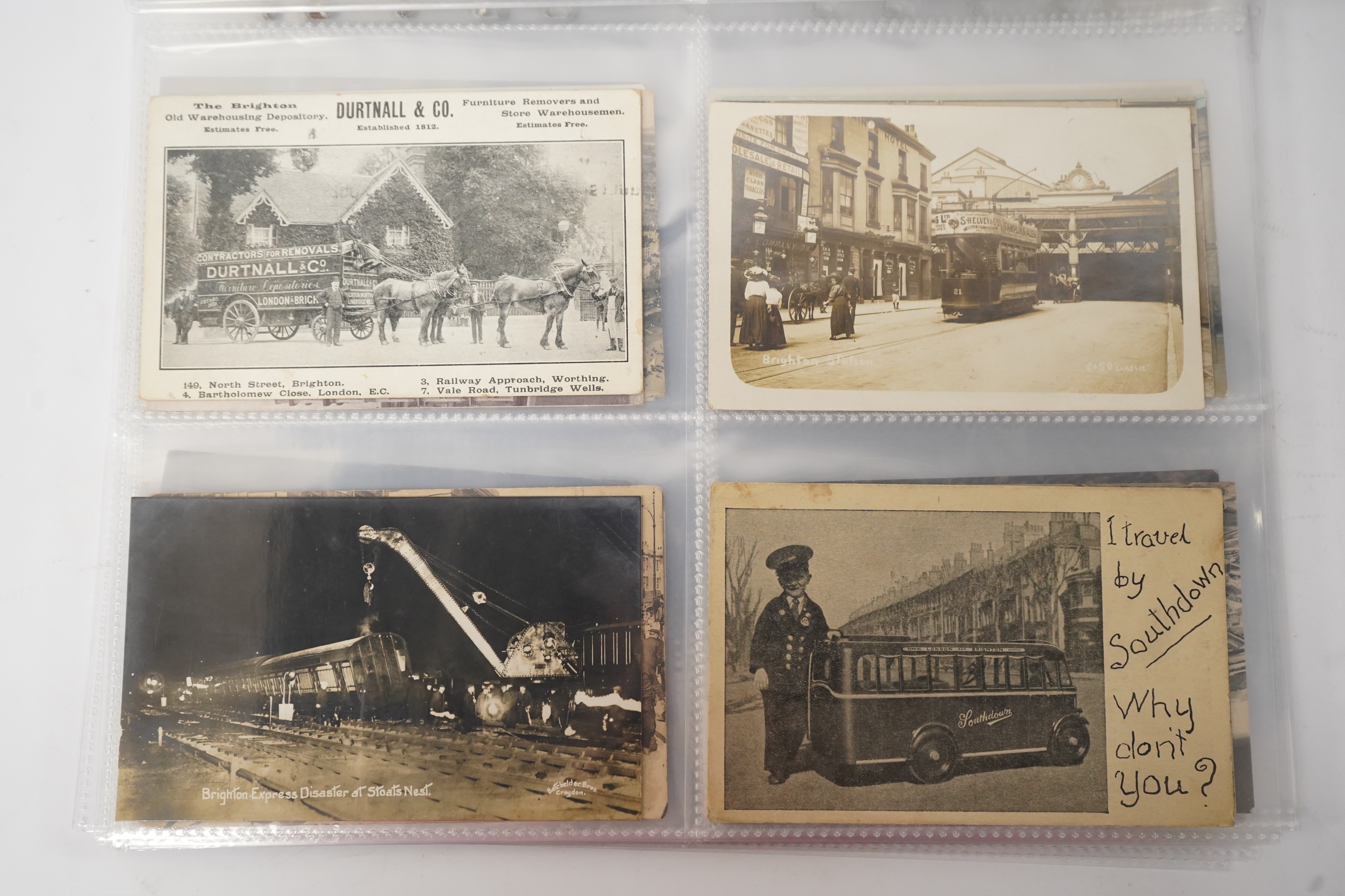 Brighton & Hove interest; a collection of one hundred and twelve assorted vintage postcards, mostly pre WW1, including novelty, shopfronts and Albion football matches